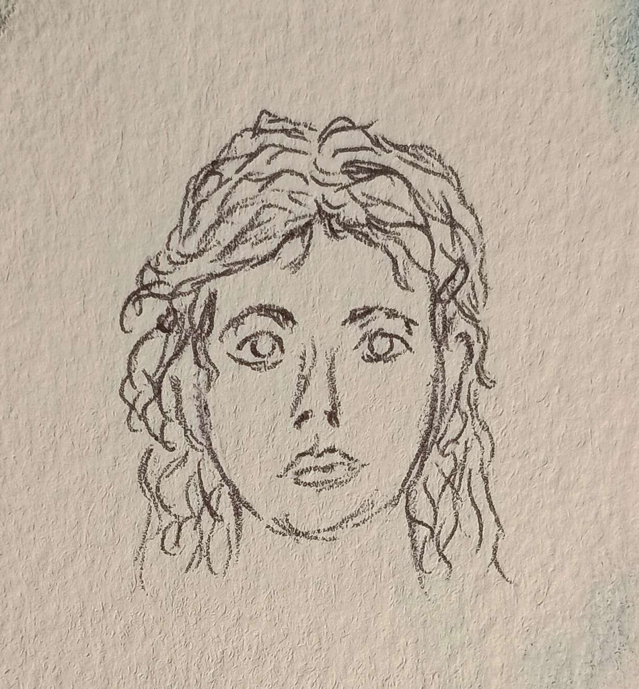 Small Face with Shaggy Wavy Hair-Pencil
